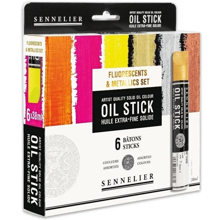 Sennelier Artist Oil Stick Set of 6x38ml - fluoro and metallic - Click Image to Close